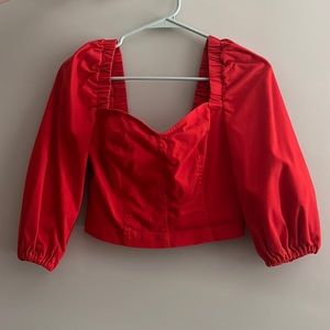 UO Red Corset Top with Balloon Sleeves